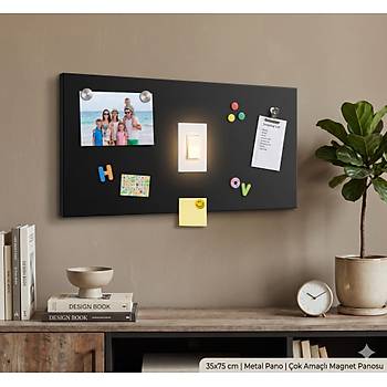 M�knat�sl� Siyah Pano, Dekoratif, Magnet Panosu, 35x75 cm, Metal Pano