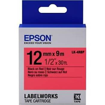 Epson LK-4RBP Pastel Kırmızı Üzeri Siyah 12MM 9Metre Etiket