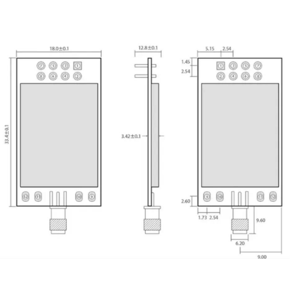 Modulo Ricetrasmettitore RF Ebyte E01-2G4M27D, NRF24L01P, 27dBm, SPI, 2.4GHz, Portata 5km