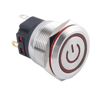 WD22B-P1-EC 22mm Düz Yaylı Işıklı Power Metal Buton - Kırmızı