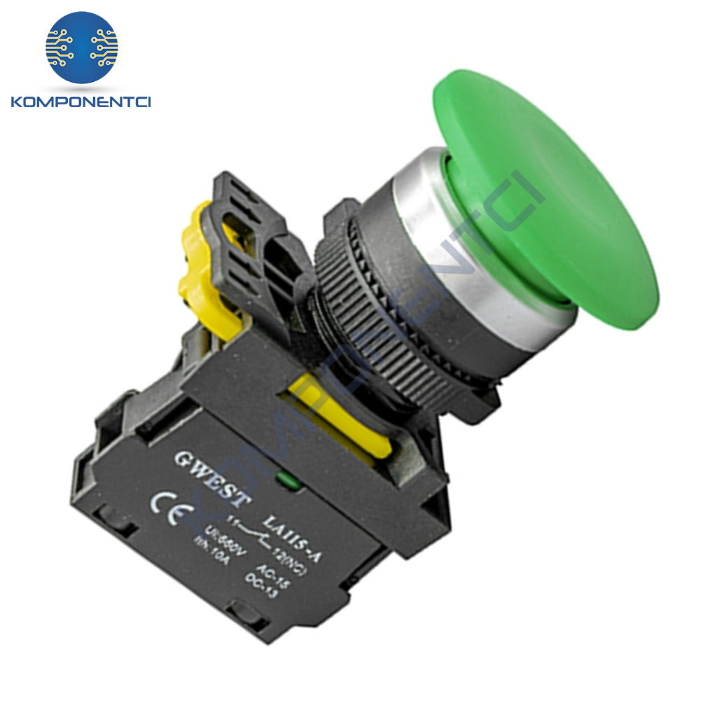 Gwest A5-10M 22mm Yeşil Kayıcı Start Mantar Buton 1NO