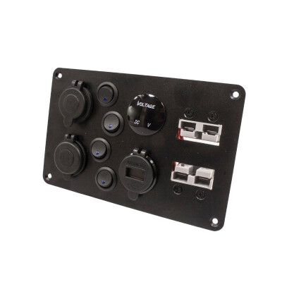 4'lü Mavi Nokta Işıklı Switch Panel Anderson Soket Çakmaklık ve Voltaj Göstergeli