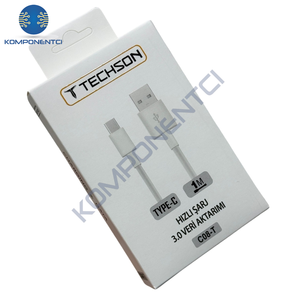 TECHSON Type-C 3.1A Hızlı Şarj & USB 3.0 Veri Aktarım Kablosu 1 m (C08-T)