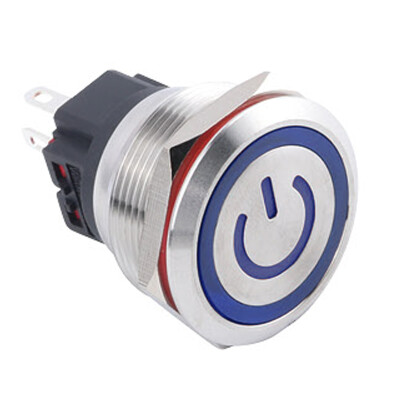 WD25B-P1Z-EC 25mm Düz Anahtarlı Işıklı Power Metal Buton - Mavi