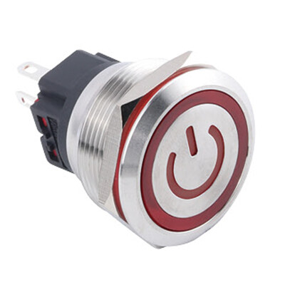 WD25B-P1Z-EC 25mm Düz Anahtarlı Işıklı Power Metal Buton - Kırmızı