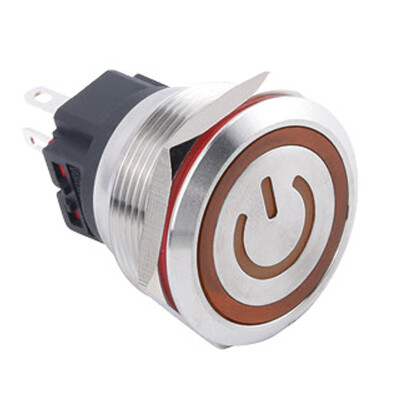 25B-P1Z-EC 25mm Düz Anahtarlı Işıklı Power Metal Buton - Sarı