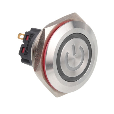 28B-P1Z-EC 28mm Düz Anahtarlı Işıklı Power Metal Buton - Beyaz
