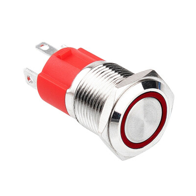 WD16D-P1-E 16mm Düz Yaylı Işıklı Metal Buton - Kırmızı