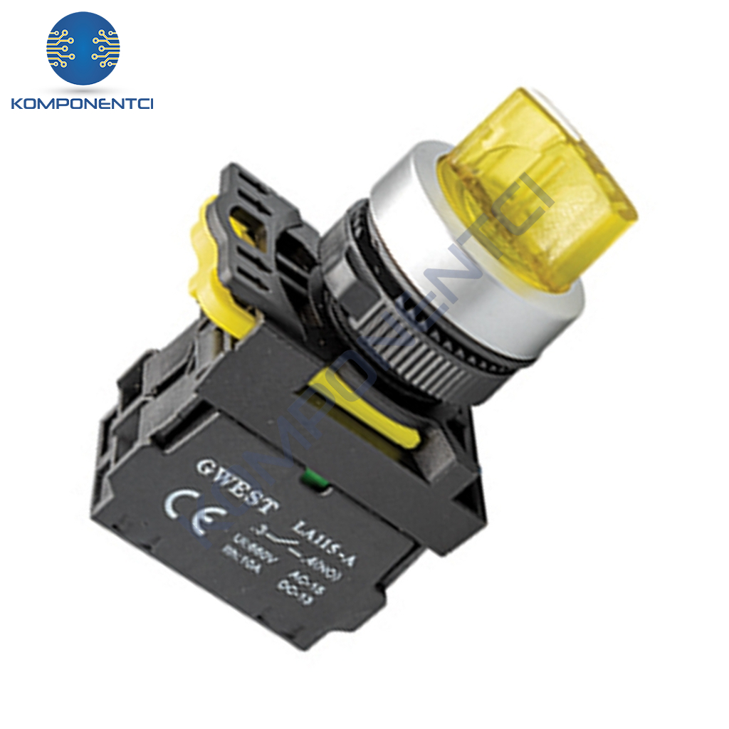 Gwest A5-21XSD 22mm 1-0-2 Sarı Led Işıklı Kalıcı Mandal Buton 220V 2NO