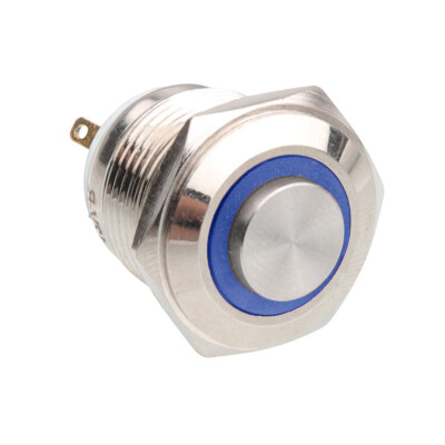 WD16H-G1-E 16mm Çıkık Yaylı Işıklı Metal Buton - Mavi