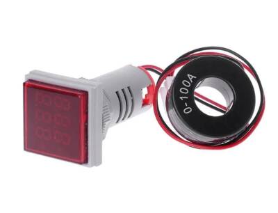 22mm Dijital Voltmetre-Ampermetre AC 20-500V 0-100A Kırmızı