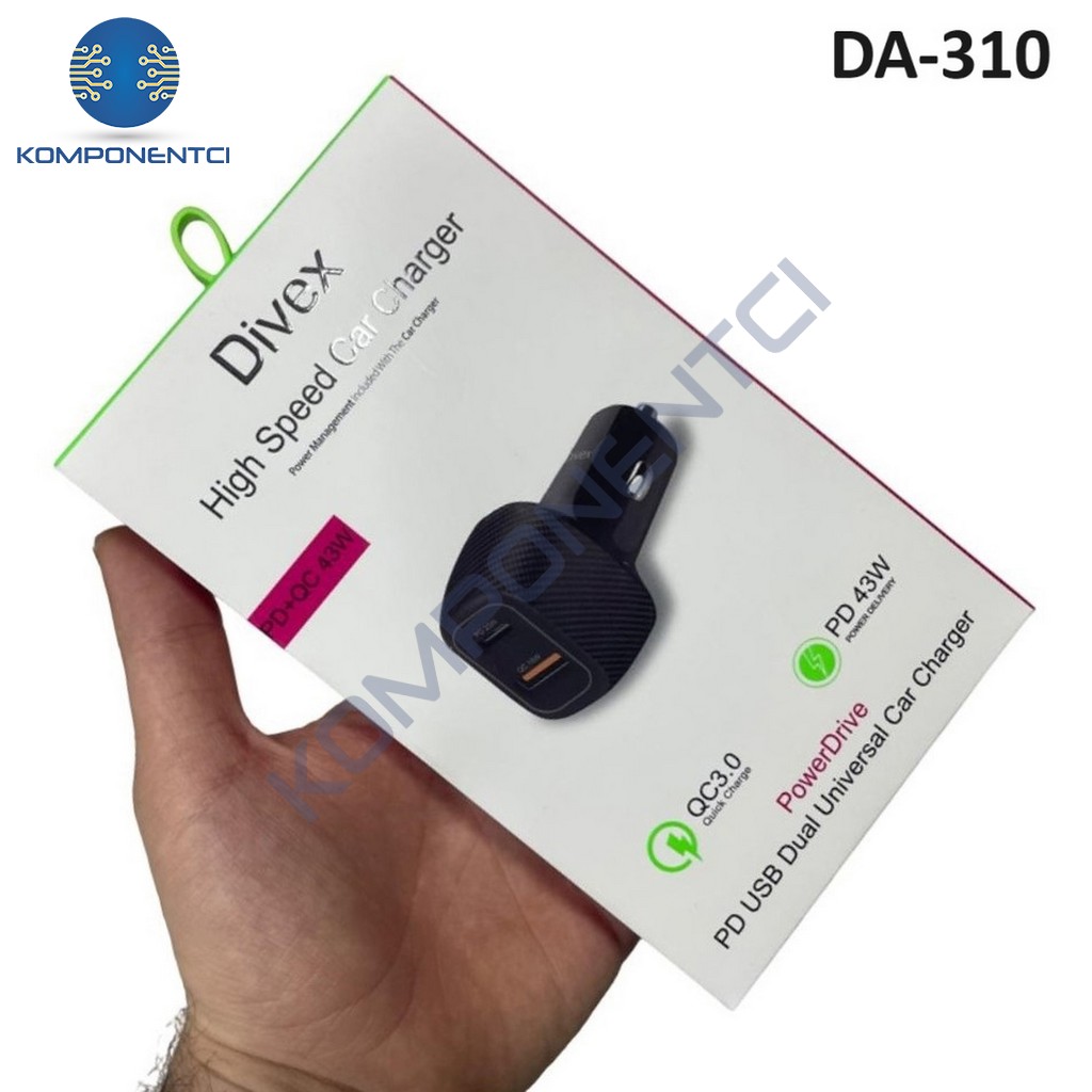 Divex 43W Type-C + USB QC 3.0 Araç Şarj Cihazı DA-310