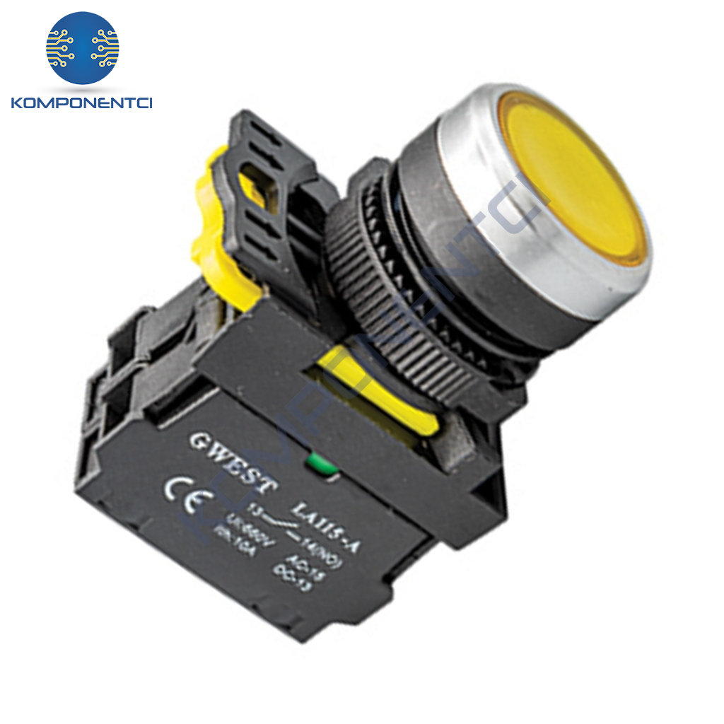 Gwest A5-11D-110 22mm Sarı Led Işıklı Yaylı Start Buton 110V 1NO