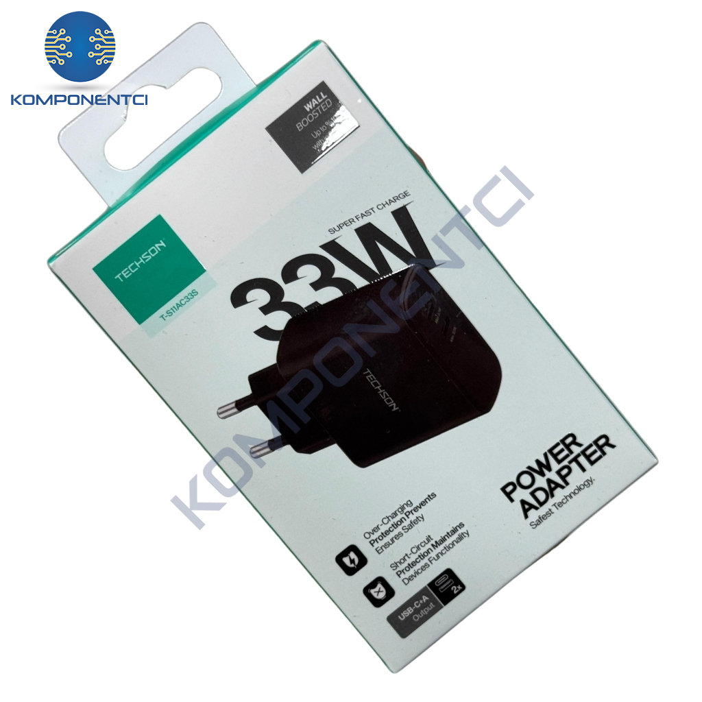 TECHSON 33W Type-C Hızlı Şarj Adaptörü Şarj Başlığı Siyah S11AC33S
