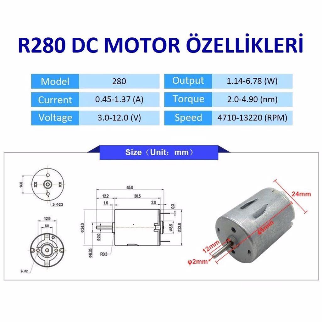 R280 3-12 V - 5000-15000 RPM DC Motor Deney Motoru 1 Adet « Komponentci ...