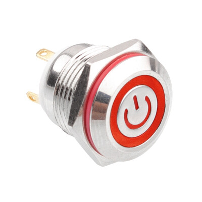 WD16H-P1-EC 16mm Düz Yaylı Işıklı Power Metal Buton - Kırmızı