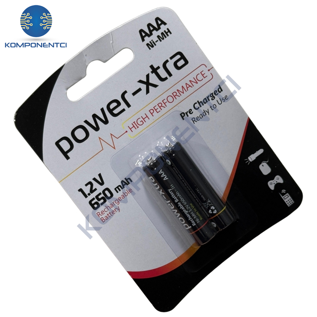 Power-Xtra AAA 650mAh 1.2V Ni-Mh Şarj Edilebilir Pil - 2'li Blister