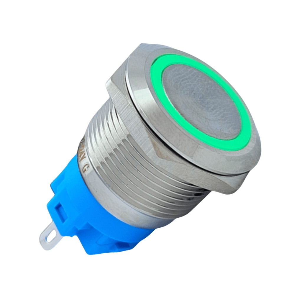 E3 19mm Metal Buton Kalıcılı 12-24V Yeşil Led 1No/1NC