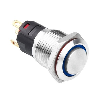 16A-G1-E 16mm Çıkık Yaylı Işıklı Metal Buton - Mavi