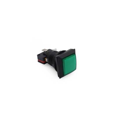 33mm 12V Kare Işıklı Oyun Makinesi Butonu - Yeşil