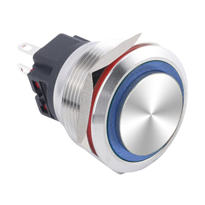 WD25B-G1-E 25mm Çıkık Yaylı Işıklı Metal Buton - Mavi