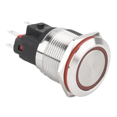 WD22E-P1-E 22mm Düz Yaylı Işıklı Metal Buton - Kırmızı