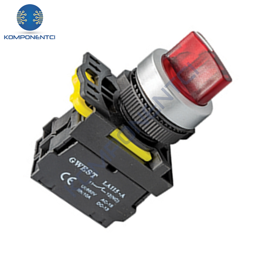 Gwest A5-02XSD-24 22mm 1-0-2 Kırmızı Led Işıklı Mandal Buton 24V 2NC