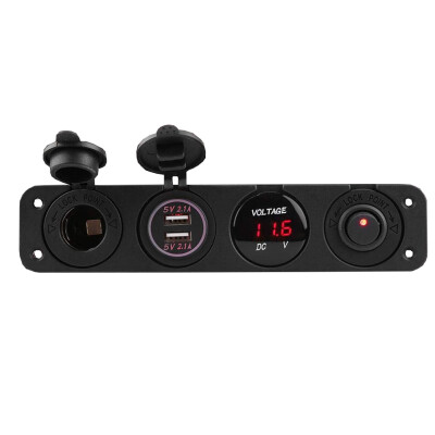 ON-OFF Kırmızı Nokta Anahtarlı 2x5V USB Çakmaklık ve Voltaj Göstergeli Marine Panel