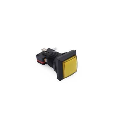 33mm 12V Kare Işıklı Oyun Makinesi Butonu - Sarı