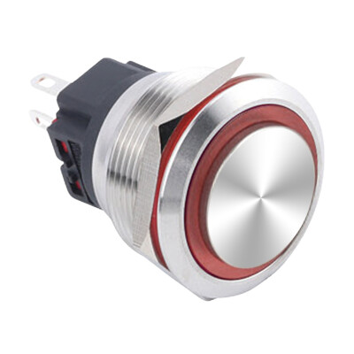WD25B-G1-E 25mm Çıkık Yaylı Işıklı Metal Buton - Kırmızı