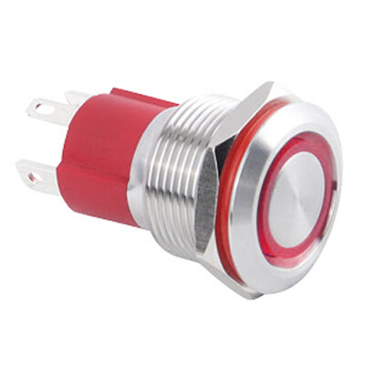 WD19D-P1Z-E 19mm Düz Anahtarlı Işıklı Metal Buton - Kırmızı