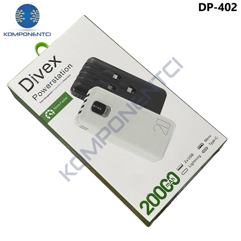 Divex 20000 mAh Powerbank 4 Farklı Kablo Çıkışlı DP-402