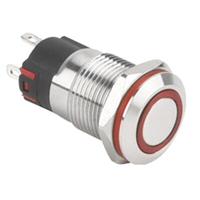 WD12A-P1Z-E 12mm Düz Anahtarlı Işıklı Metal Buton - Kırmızı