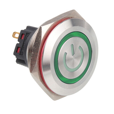 WD30B-P1Z-EC 30mm Düz Anahtarlı Işıklı Power Metal Buton - Yeşil