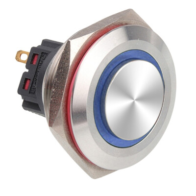 30B-G1-E 30mm Çıkık Yaylı Işıklı Metal Buton - Mavi