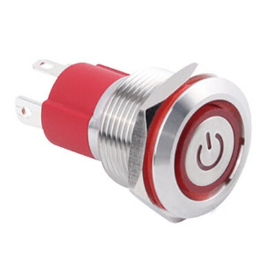 WD19D-P1Z-EC 19mm Düz Anahtarlı Işıklı Power Metal Buton - Kırmızı
