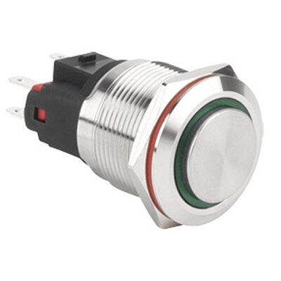 WD22E-G1Z-E 22mm Çıkık Anahtarlı Işıklı Metal Buton - Yeşil