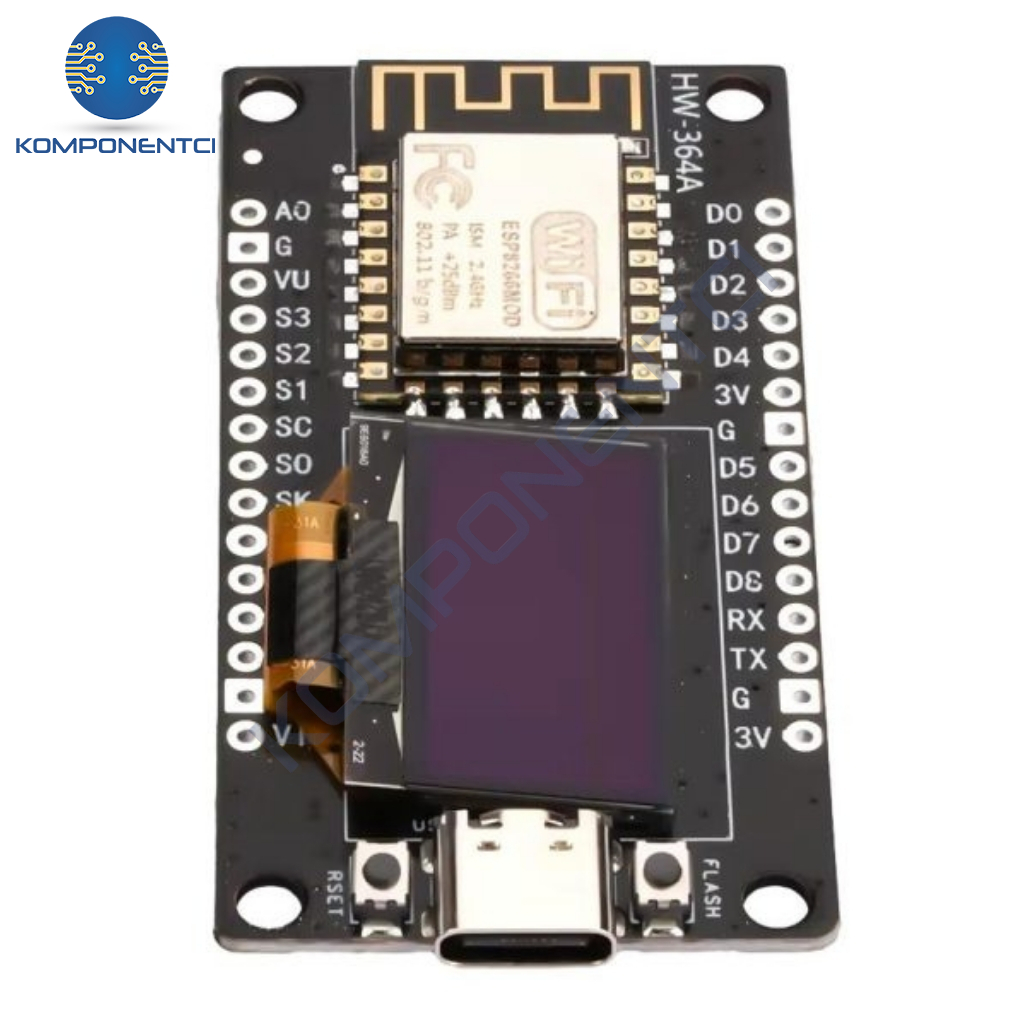 NodeMCU ESP8266 0.96 Inch OLED Wifi Geliştirme Kartı Type-C I Komponentci