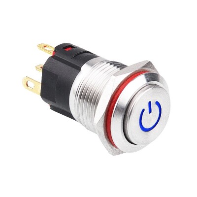 WD16A-G1Z-C 16mm Çıkık Anahtarlı Işıklı Power Metal Buton - Mavi