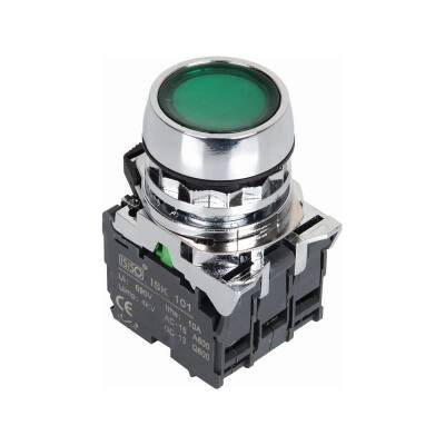 ISM-BW33B5 24V Işıklı Yaylı Metal Buton - Yeşil