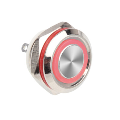WD12C1-Pin-P1-E 12mm Düz Yaylı Işıklı Metal Buton - Kırmızı
