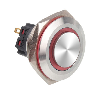 WD28B-G1Z-E 28mm Çıkık Anahtarlı Işıklı Metal Buton - Kırmızı