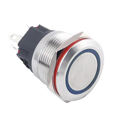 WD22B-P1Z-E 22mm Düz Anahtarlı Işıklı Metal Buton - Mavi