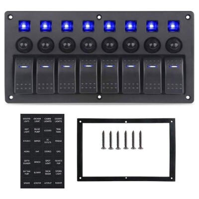 8'li ON-OFF Mavi Işıklı Anahtar Switch Panel - Aşırı Akım Korumalı