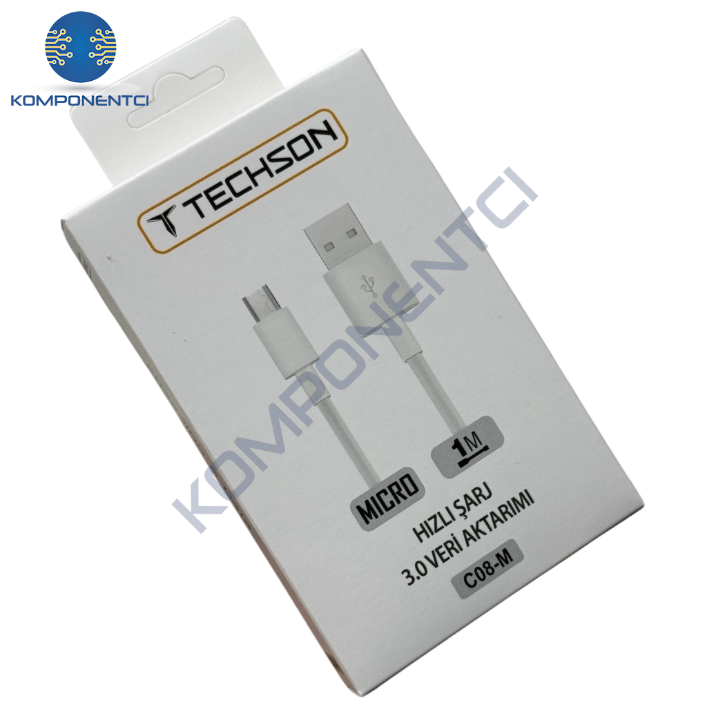 TECHSON Micro USB 2.4A Hızlı Şarj Kablo USB 3.0 Veri Aktarımı 1m C08-M