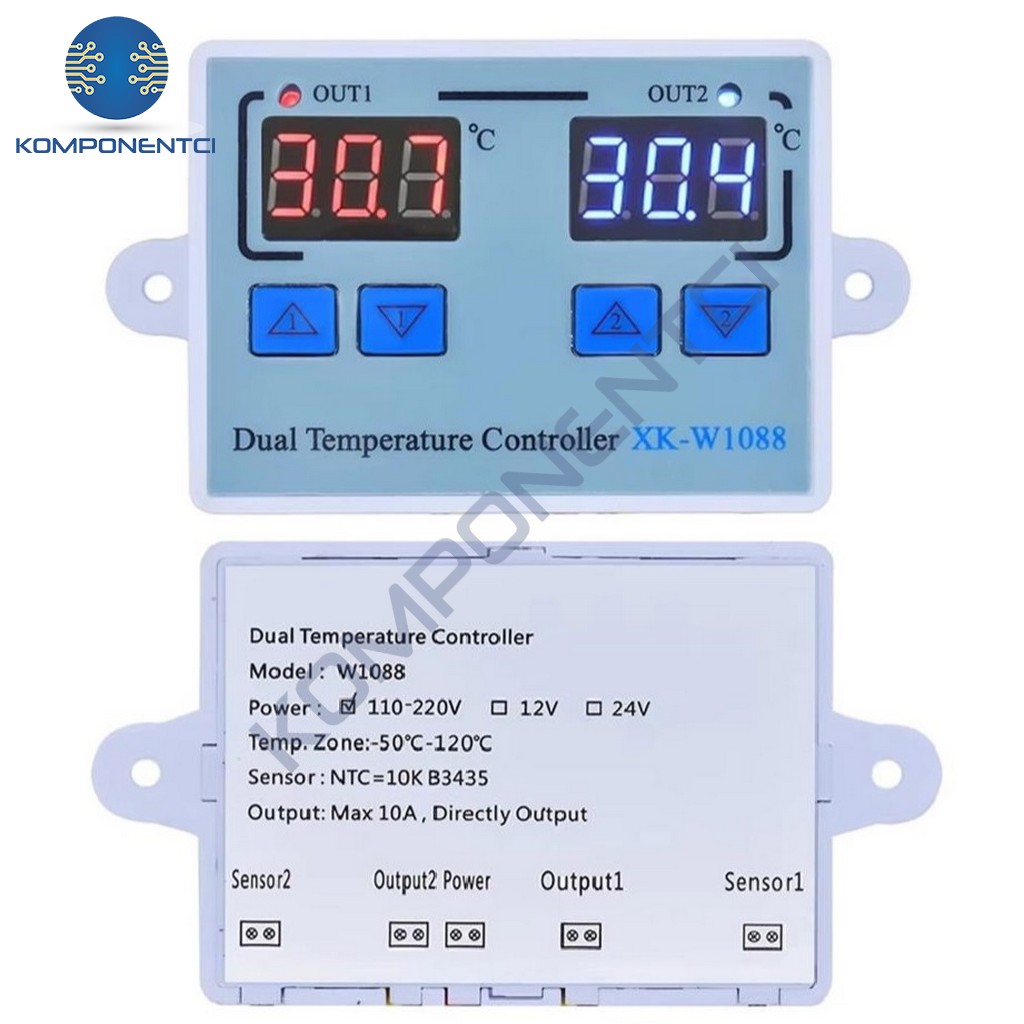 XK-W1088 Dual-Digital-Thermostat – 2 Relaisausgänge, 2 Sensoren, -50–110°C, Für 12 V / 24 V / 110–220 V
