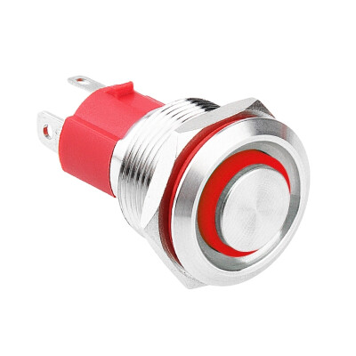 WD19D-G1-E 19mm Çıkık Yaylı Işıklı Metal Buton - Kırmızı