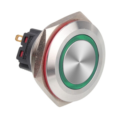 28B-P1Z-E 28mm Düz Anahtarlı Işıklı Metal Buton - Yeşil