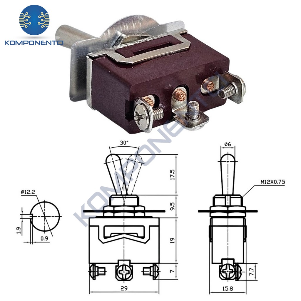 IC-154 Toggle Switch 3P ON-OFF-MOM Ø12mm KN3C-113 | Komponentci