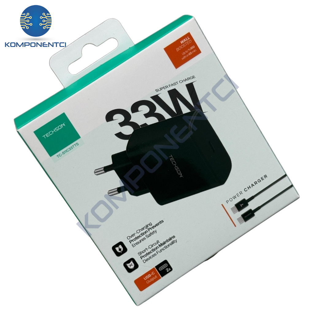 TECHSON 33W Type-C Adaptör + Kablo Şarj Cihazı Siyah S11C33TTS